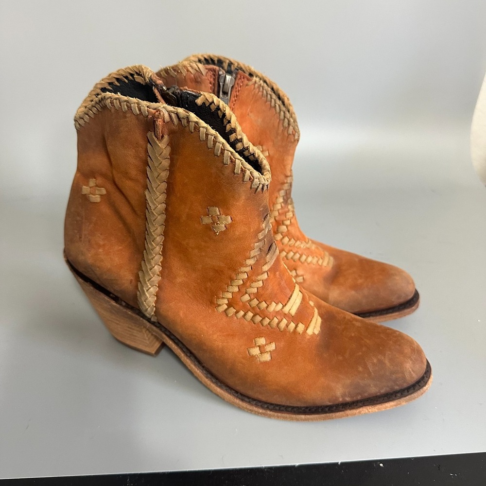 Liberty boots womens size 8 brown leather trimmed western cowgirl festival